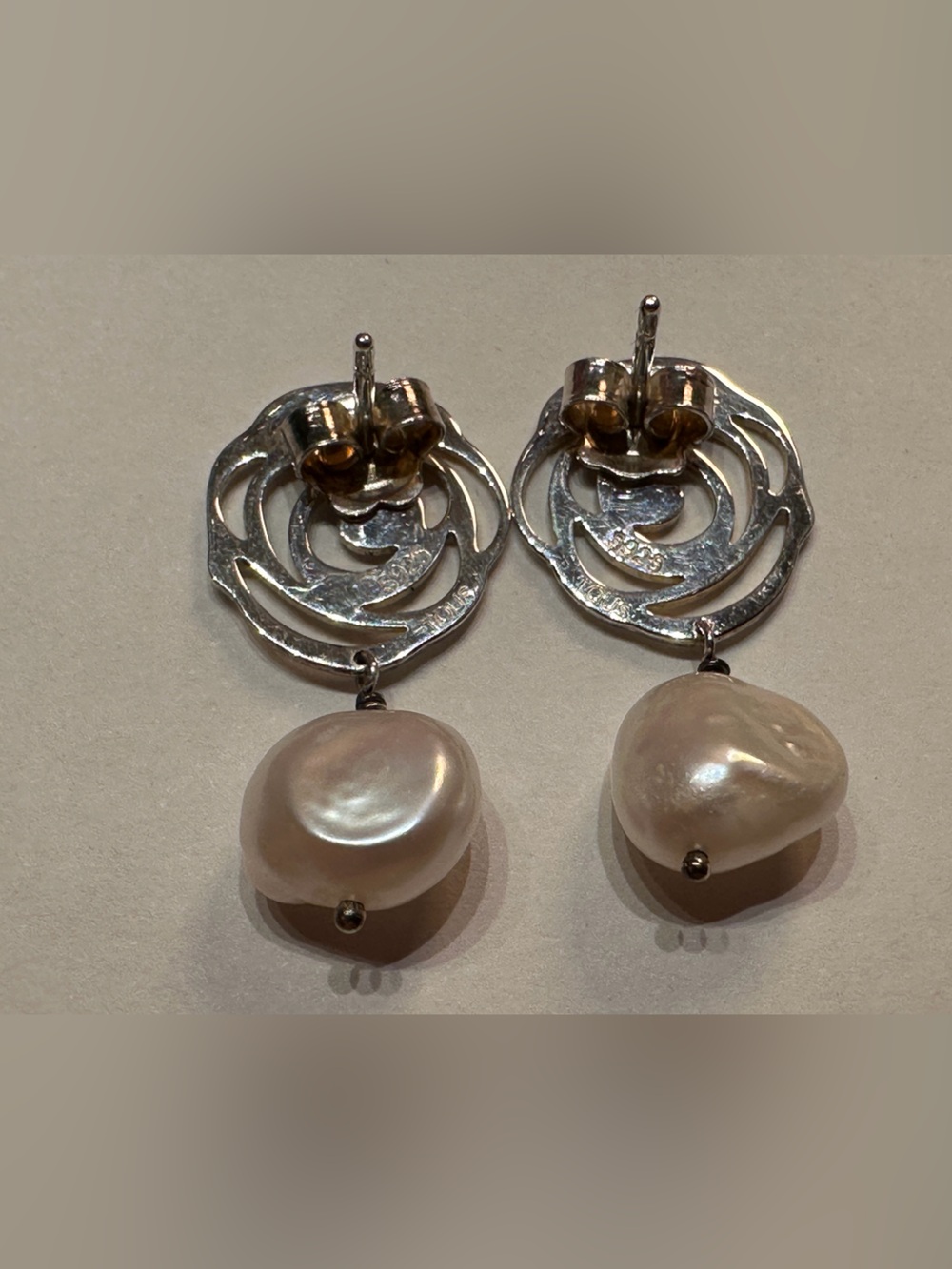 SILVER TOUS ROSA D'ABRIL EARRINGS WITH PEARLS - Picture 4 of 5
